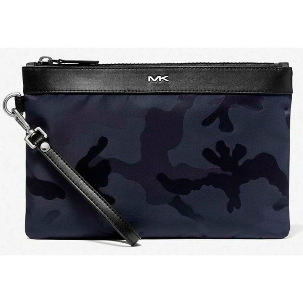 S Michael Kors Kent Nylon Camo Indigo Jacquard Travel Pouch 37S0LACU2U Navy $198